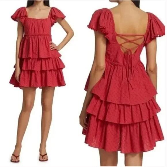 Cinq a Sept Marcia Eyelet Tiered Cotton Mini Dress - Picture 1 of 6